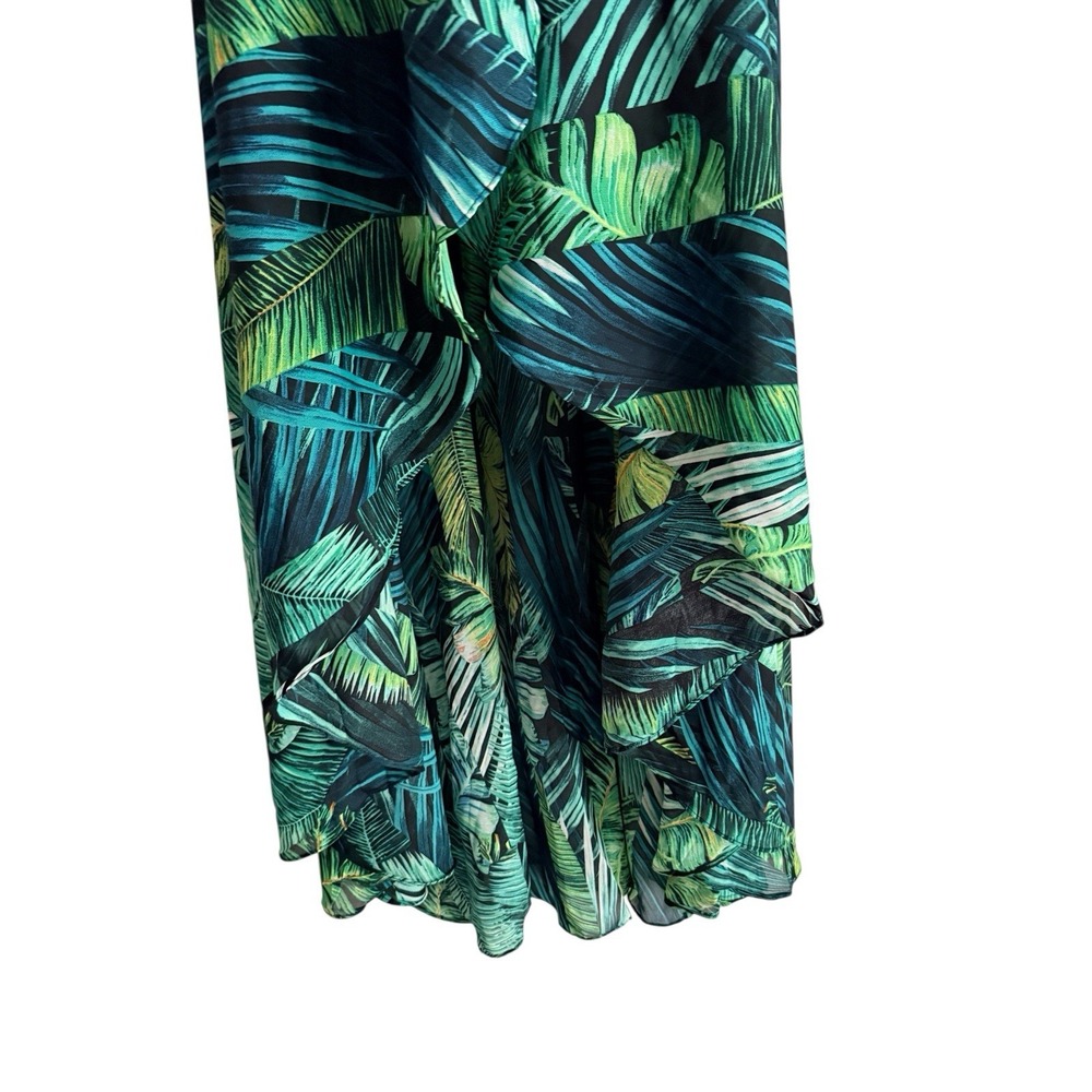 Tropical‎ Palm Leaf Ruffle High Low Dress L Womens Green Resort Beach Vacation - Picture 7 of 12